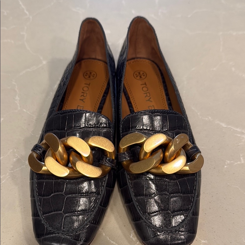 Tory Burch Black and Gold Women's Loafers